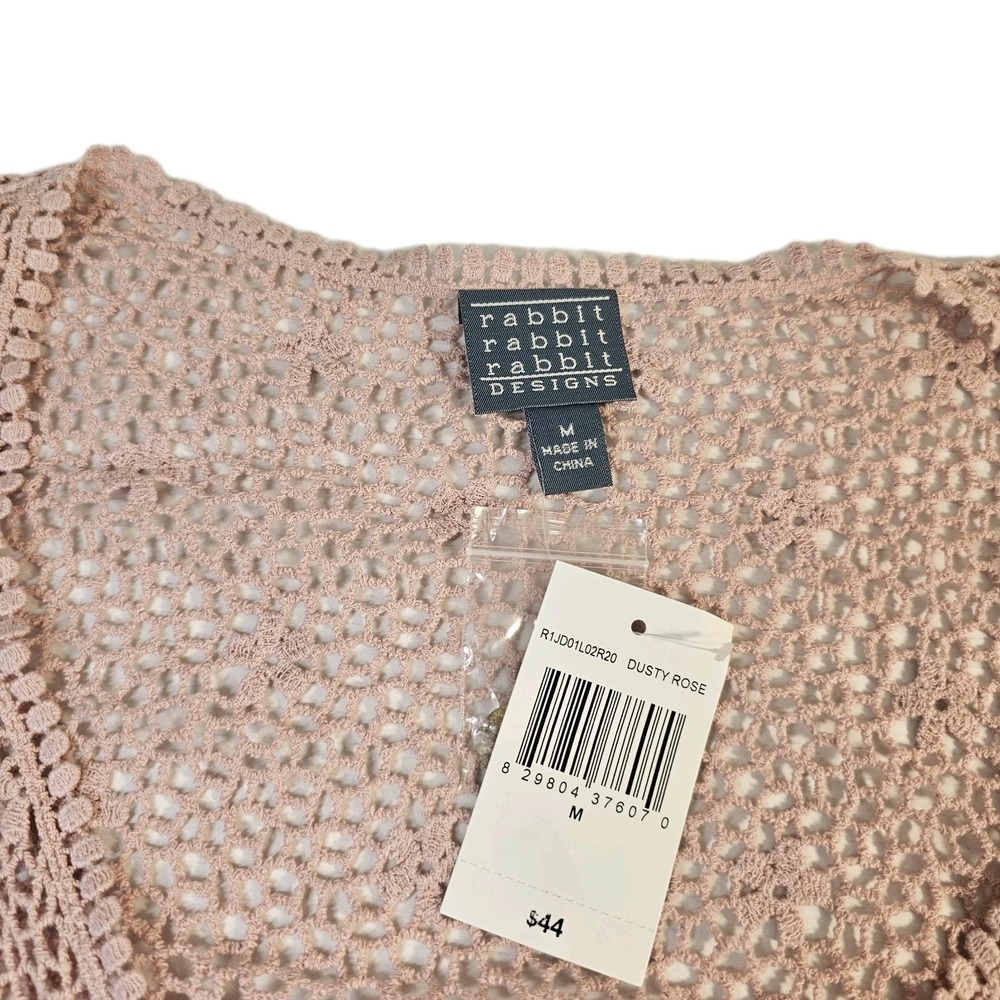 NWT Rabbit Rabbit Rabbit Designs Dusty Rose Crochet Shrug Cardigan Top M - Picture 3 of 6